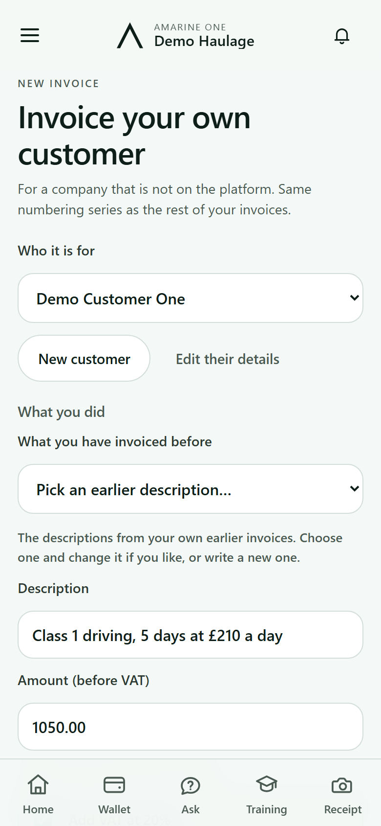 Invoice your own customer: who it is for, New customer, and what you did